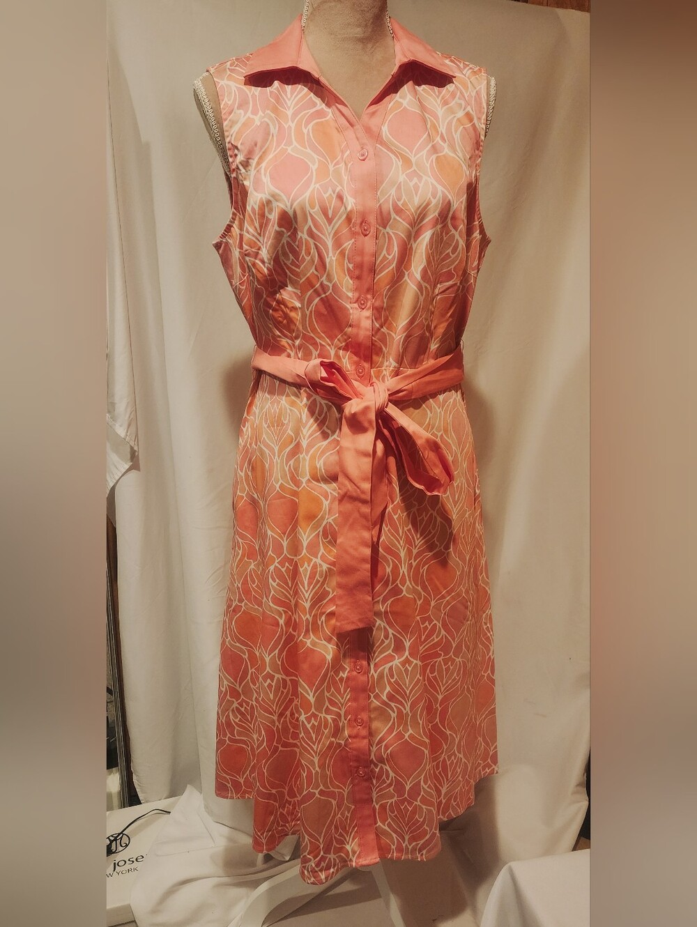 Isaac Mizarahi Pink Printed Dress with Collar & pockets Vintage Size 14 - Picture 7 of 8
